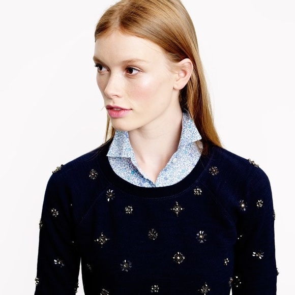 J. Crew Tops - J. CREW JEWELLED SWEATSHIRT IN NAVY